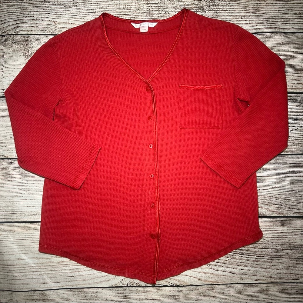 Victorias Secret Red Thermal Waffle Knit Pajama Top Womens Size Small Loungewear